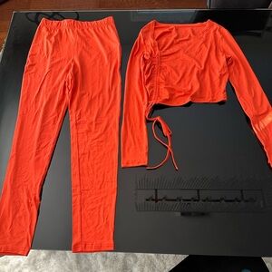 SHEIN Bold Orange 2 Piece Outfit  With Crop Top Apparel